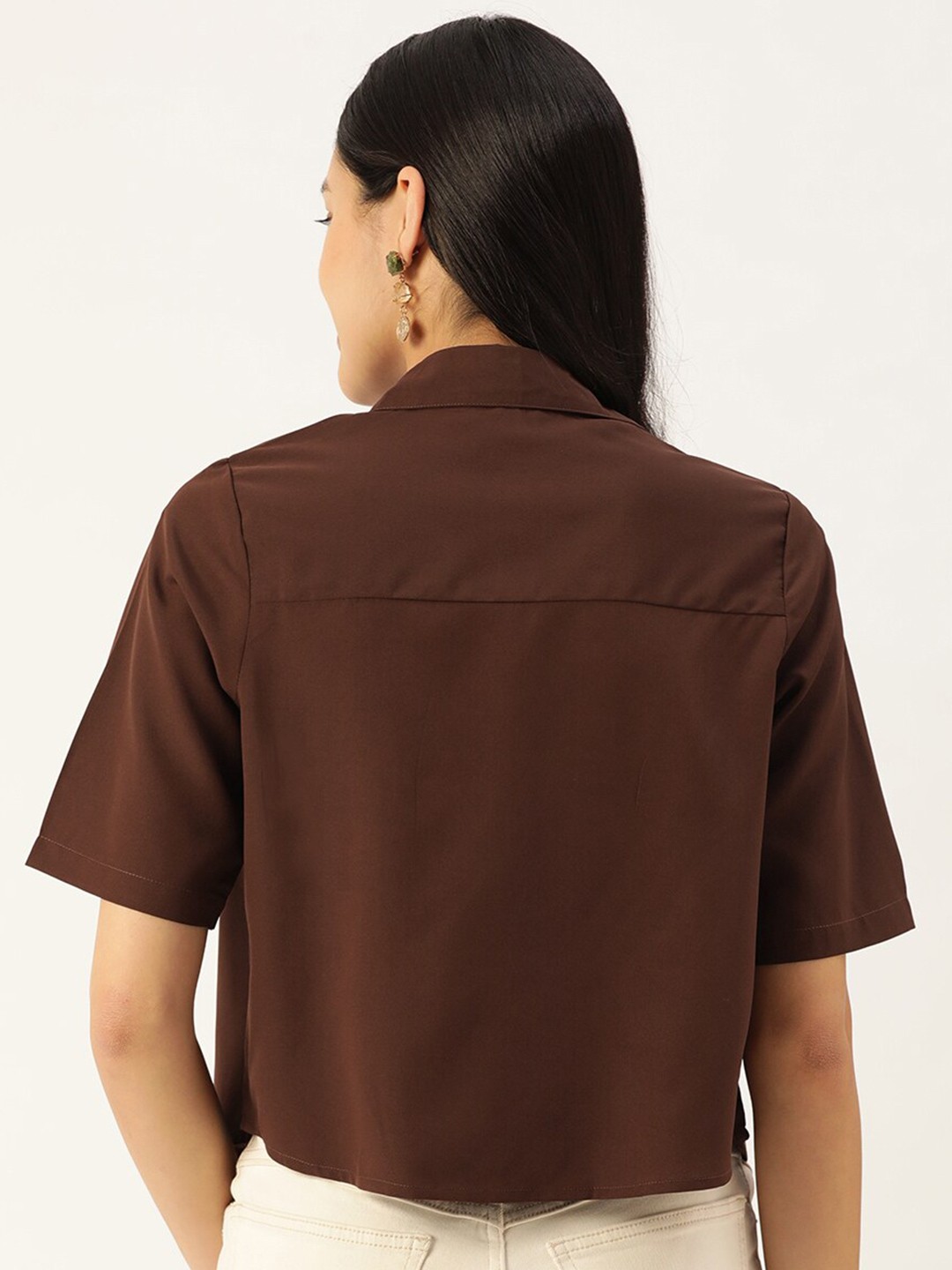 Shirt Collar Short Sleeves Crop Shirt Style Top - Image 2