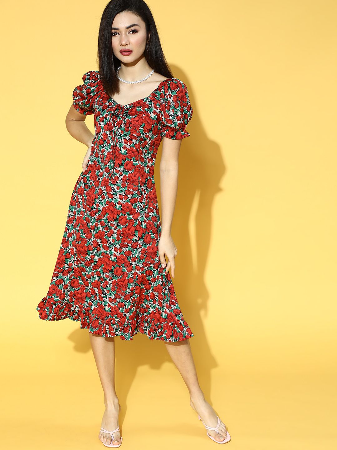 Berrylush- Women Attractive Floral Puff Sleeves Dress - Image 2