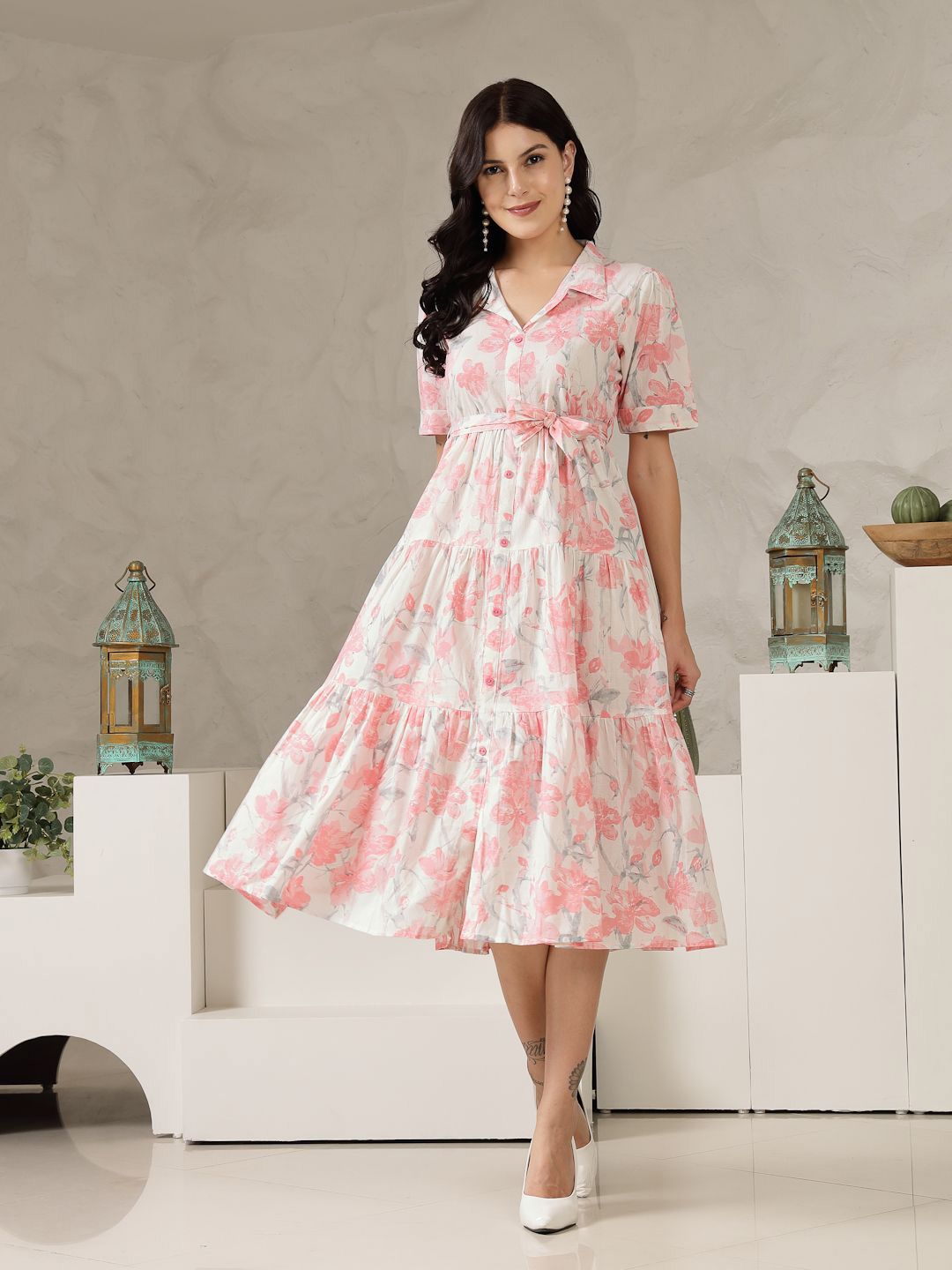 Floral Print Fit & Flare Midi Dress