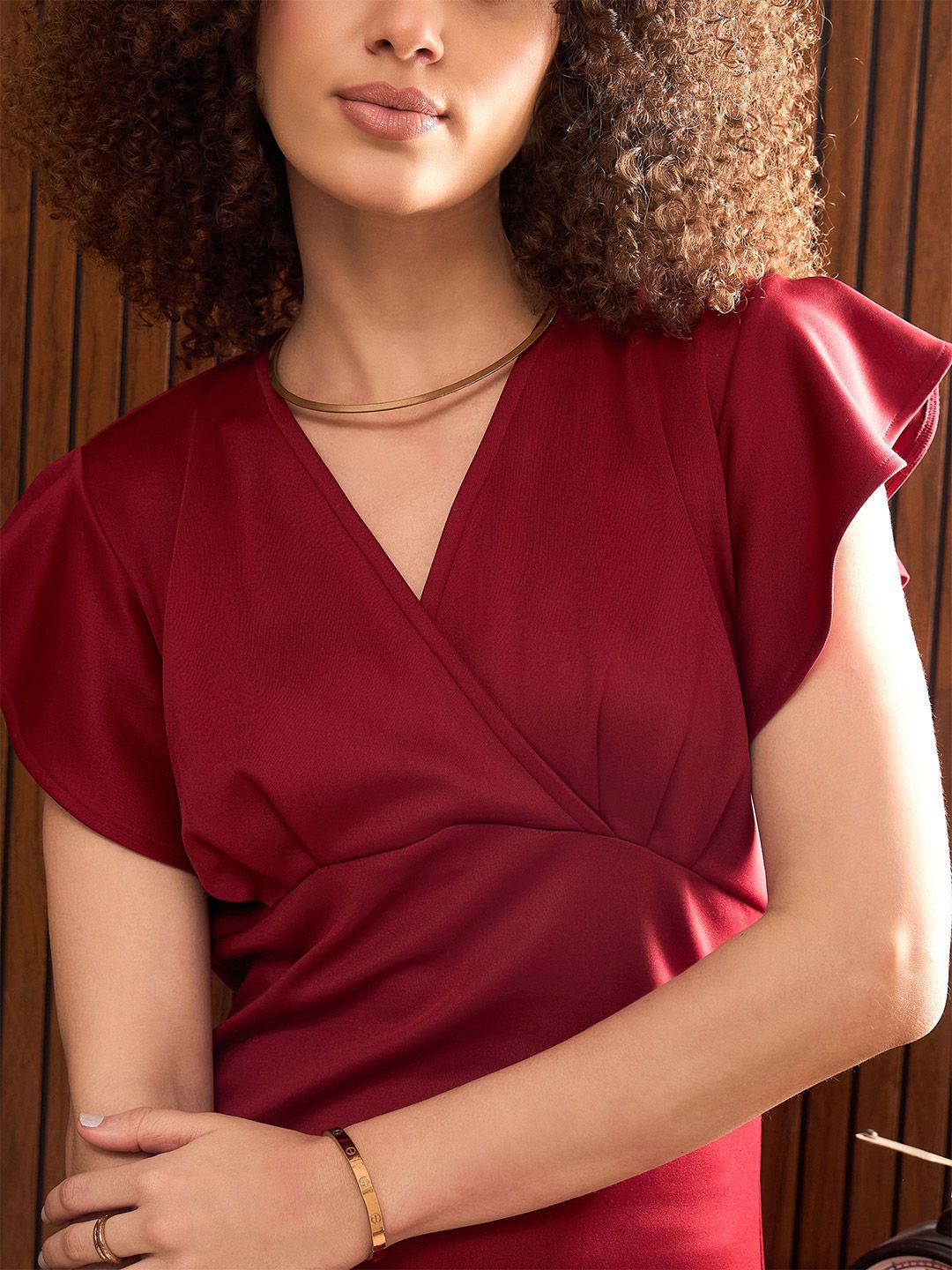 Flared Sleeve Scuba Formal Bodycon Midi Dress - Image 3