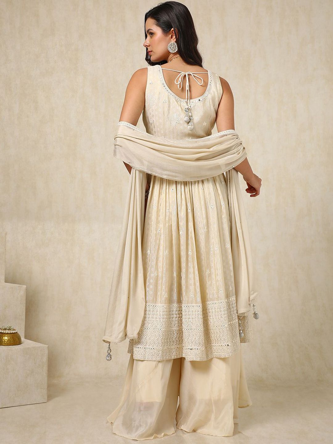 Alina Cut Ethnic Motifs Embroidered Sequinned Anarkali Kurta with Palazzos & Dupatta - Image 3