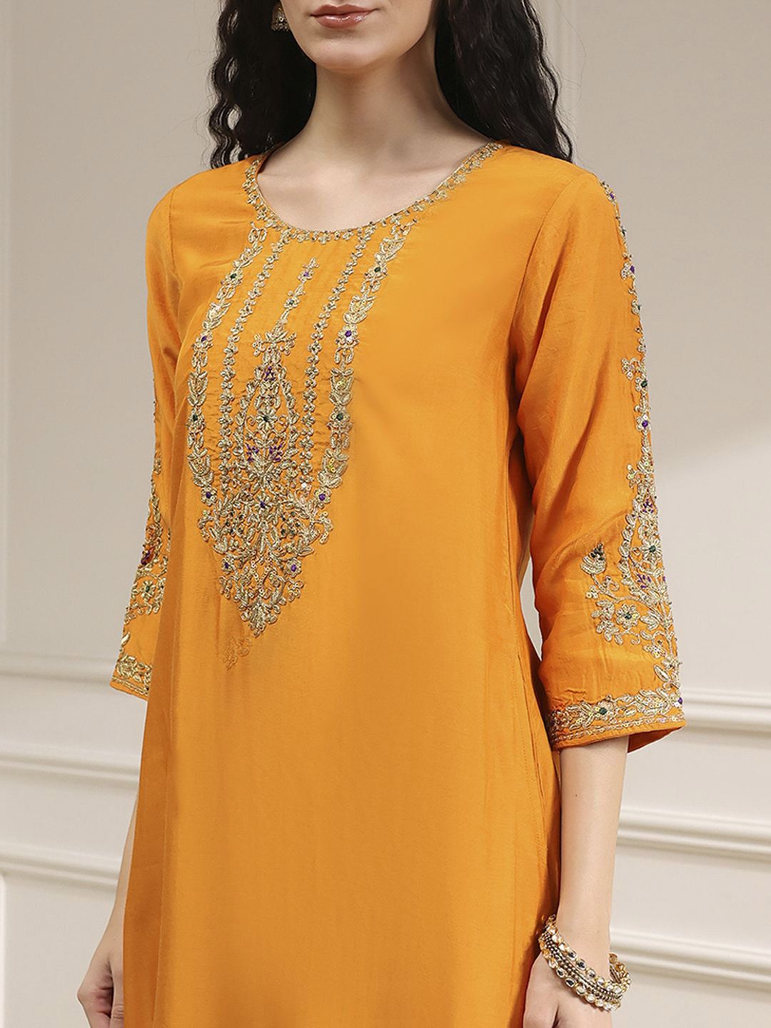 Women Embroidered Ethnic Motifs Kurta with Palazzos & Dupatta - Image 3
