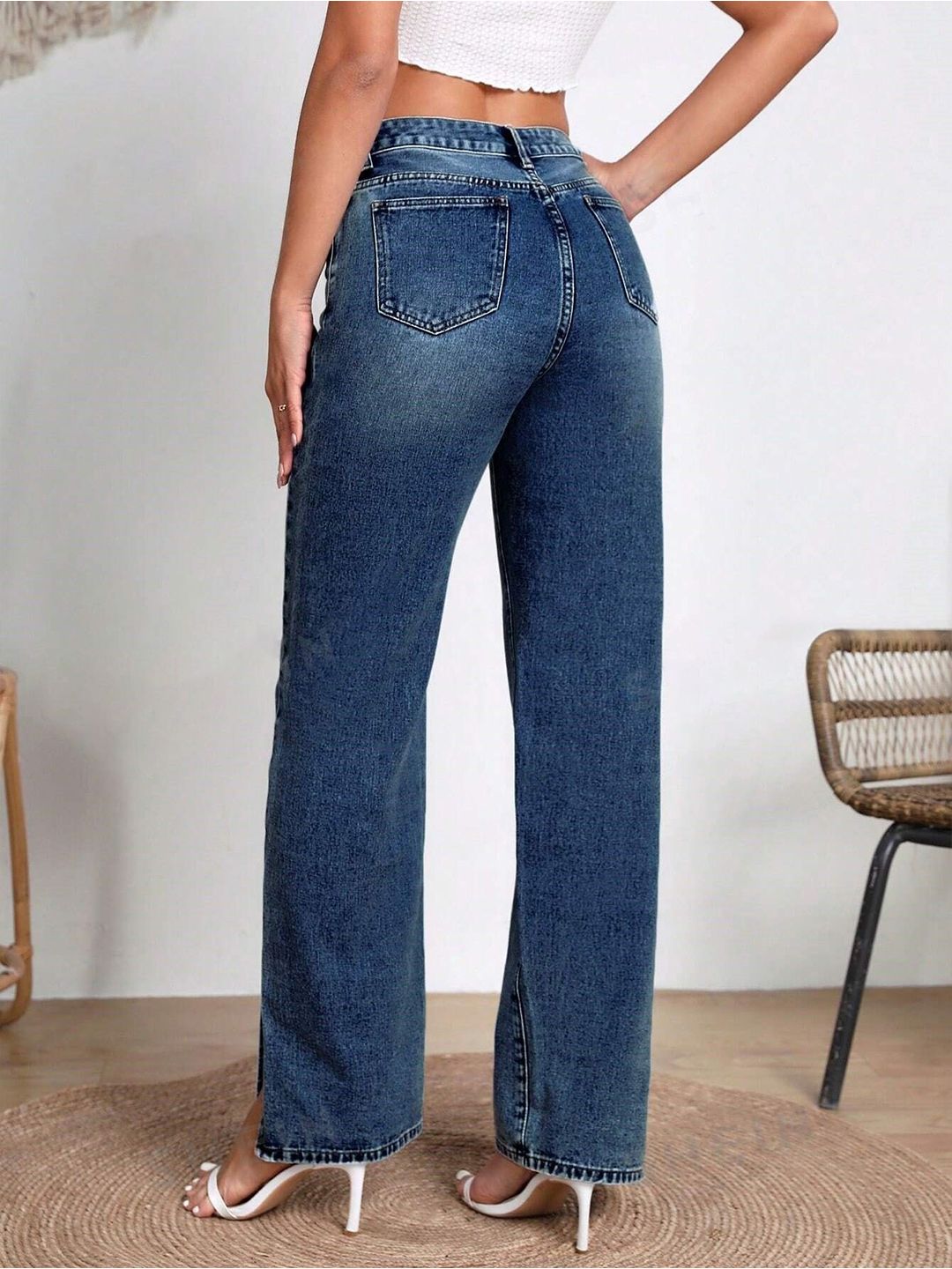 Women Classic Wide Leg High-Rise Highly Distressed Heavy Fade Stretchable Jeans - Image 3