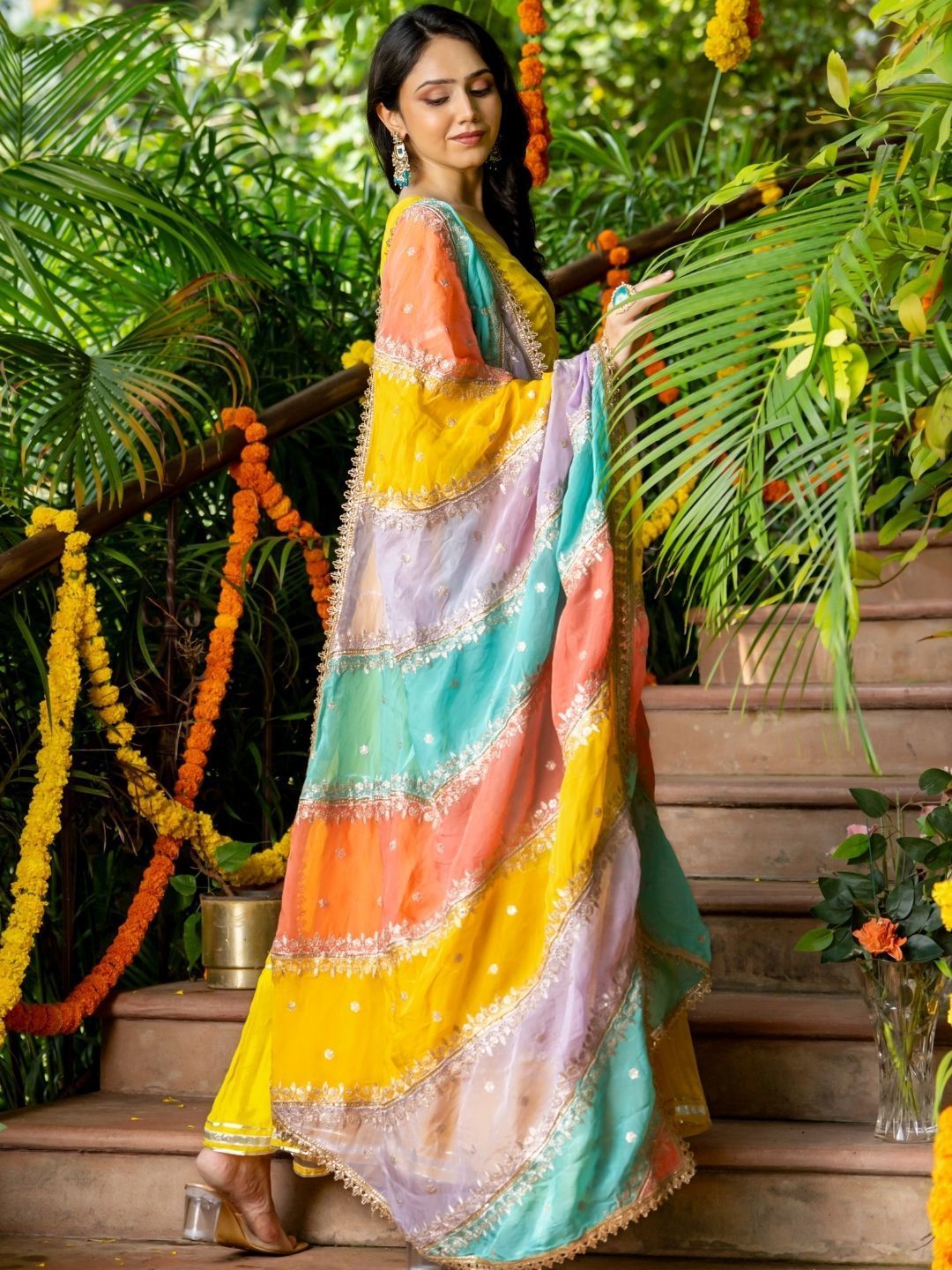 Gotta Patti Dupion Silk Anarkali Kurta With Trousers & Dupatta - Image 2