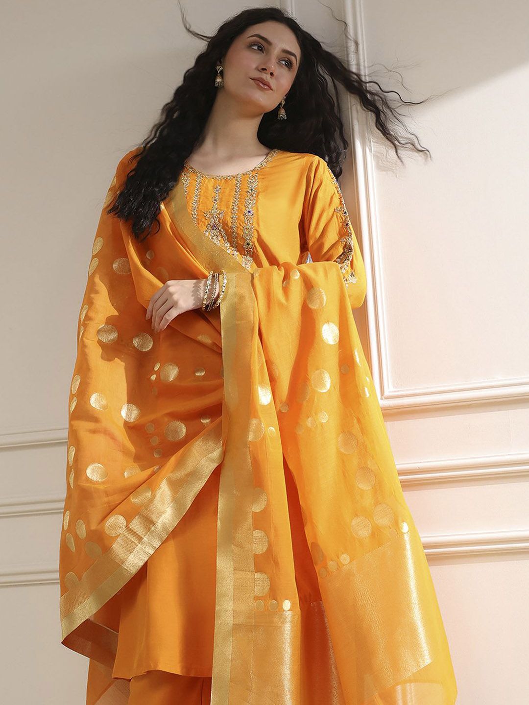 Women Embroidered Ethnic Motifs Kurta with Palazzos & Dupatta