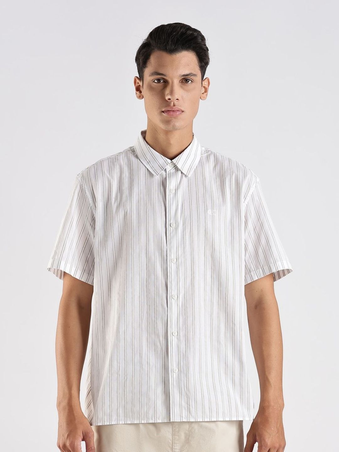 Men Relaxed Fit Vertical Striped Spread Collar Pure Cotton Casual Shirt