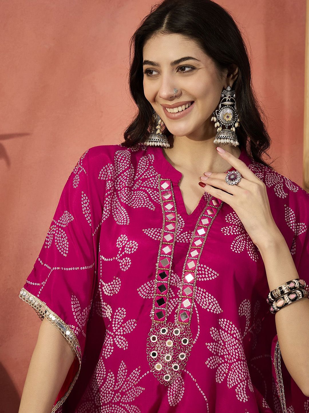 Pink and white printed kurta and dhoti pant - Image 3