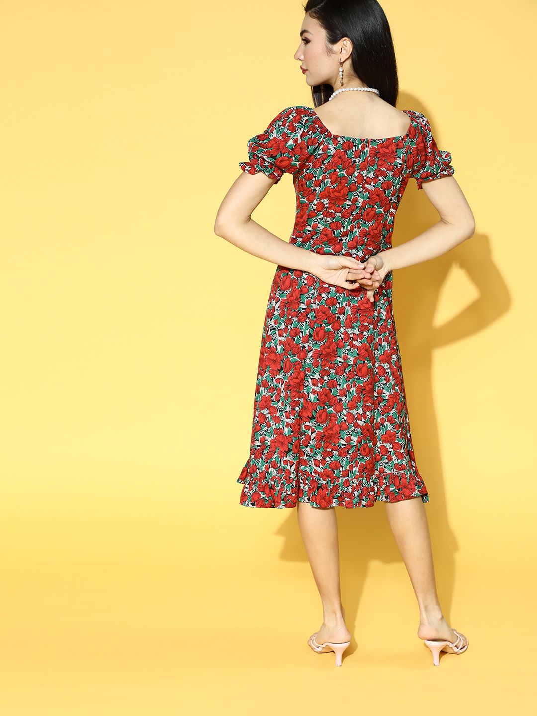 Berrylush- Women Attractive Floral Puff Sleeves Dress - Image 3