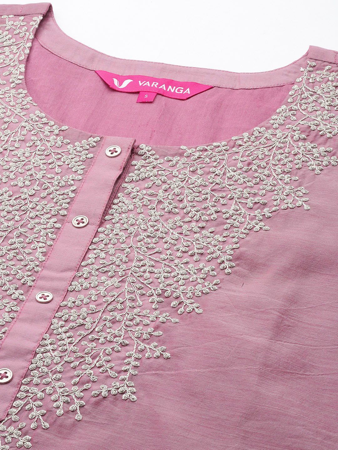 Floral Zari Embroidered Chanderi Silk Kurta With Trouser & Sequined Dupatta. - Image 3