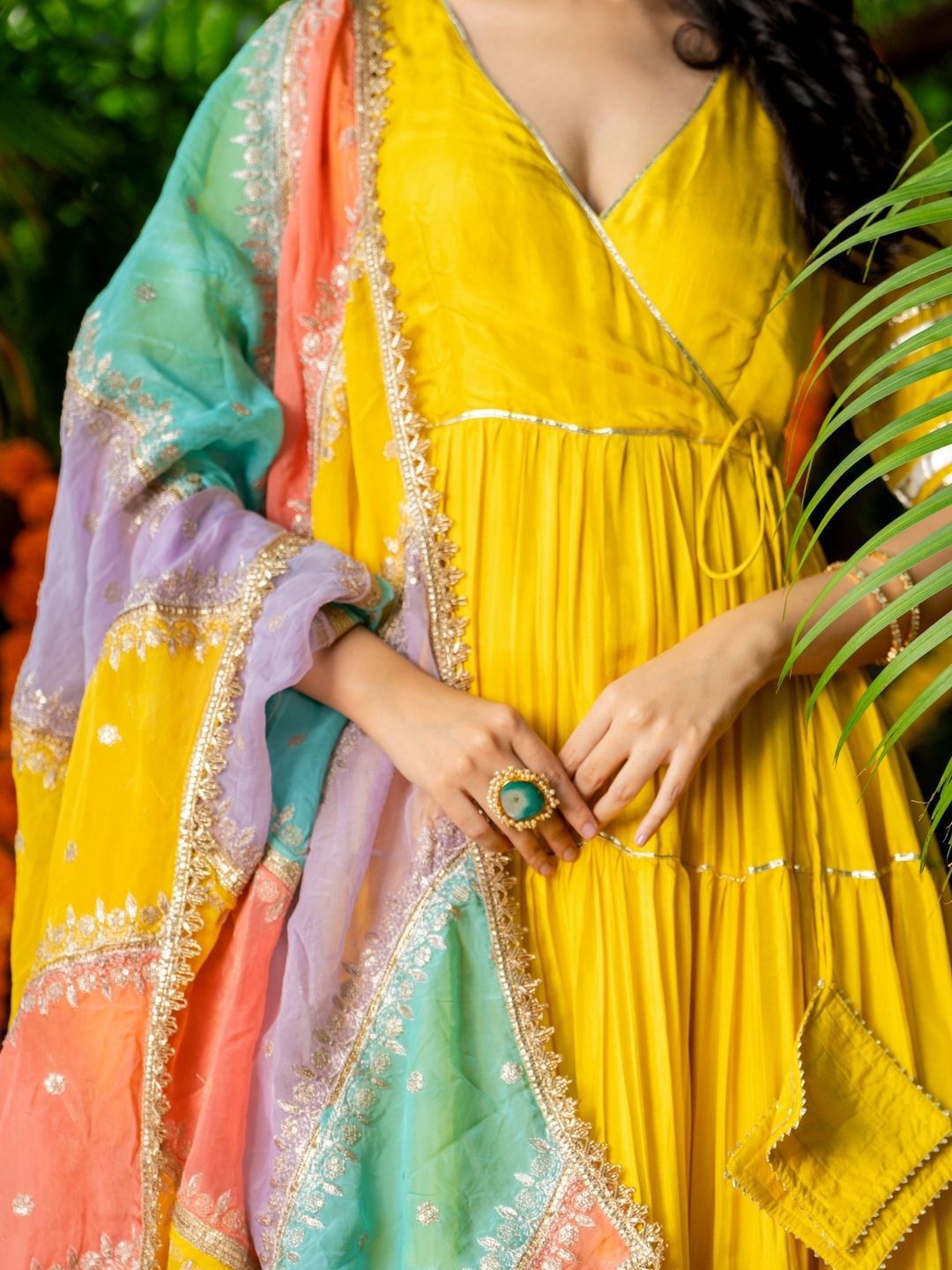 Gotta Patti Dupion Silk Anarkali Kurta With Trousers & Dupatta - Image 3