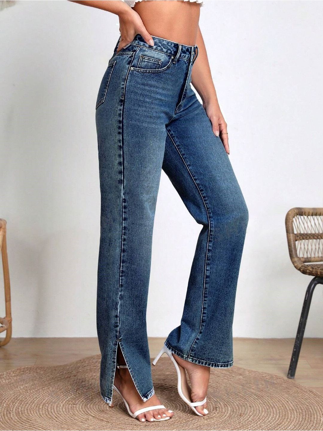 Women Classic Wide Leg High-Rise Highly Distressed Heavy Fade Stretchable Jeans - Image 2