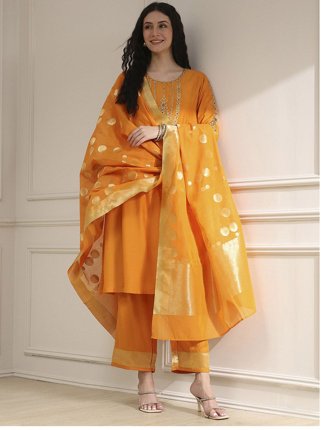 Women Embroidered Ethnic Motifs Kurta with Palazzos & Dupatta - Image 4