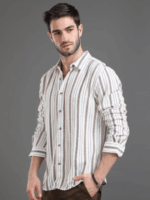 Slim Fit Vertical Striped Cotton Casual Shirt
